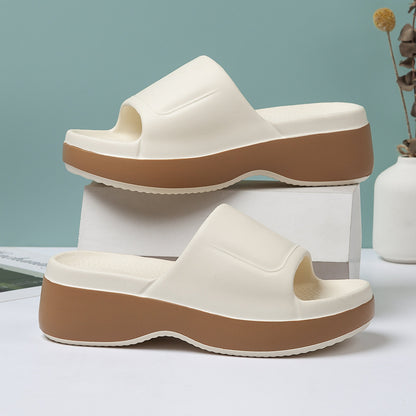 Damen Plateau-Slipper – Bequeme Sommer Hausschuhe mit offener Zehenpartie und rutschfester Sohle