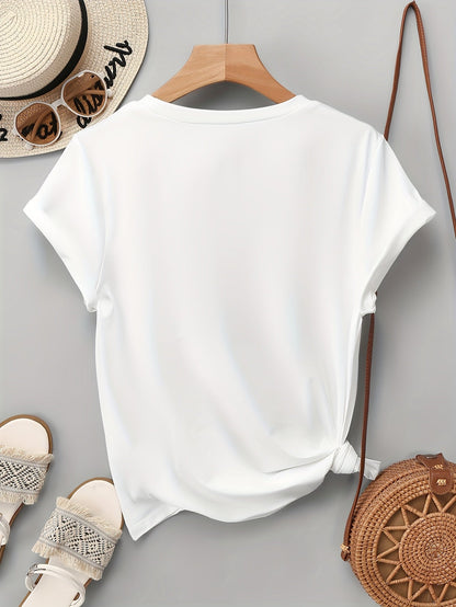 Damen T-Shirt mit Glitzer-Herz-Print – Modisches Freizeitshirt mit funkelndem Design