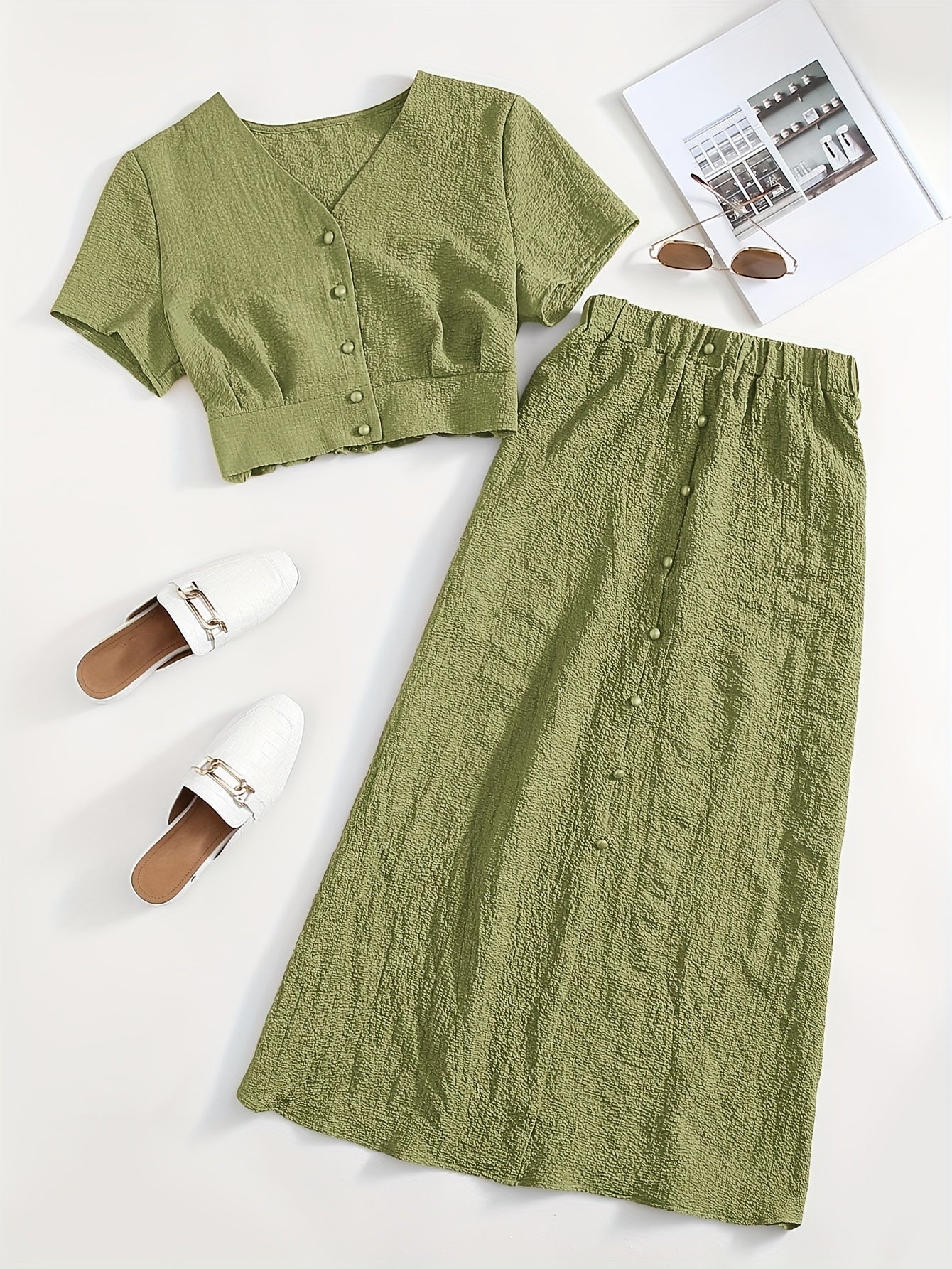 Damen Zweiteiler Set mit Crop Top und Midi Rock – Eleganter Freizeit-Look