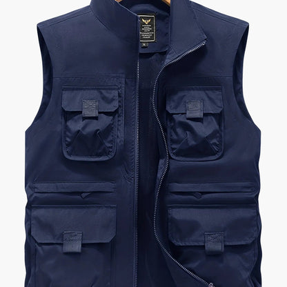Herren Outdoor Utility Weste mit Stehkragen – Multifunktionsweste für Angeln, Wandern, Freizeit