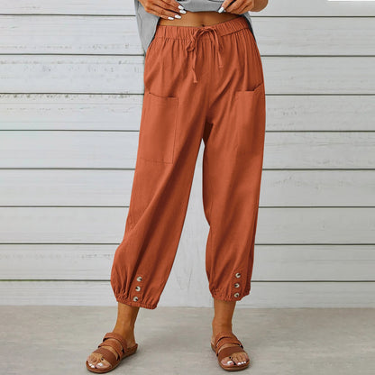 Michelle – Damen Baumwollmischung – Veganes Leinenhose mit Kordelzug und Taschen