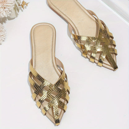 Damen Flache Mules mit Geflochtenem Design und Spitze – Elegante Slip-On Schuhe für Alltag und Ausgehen