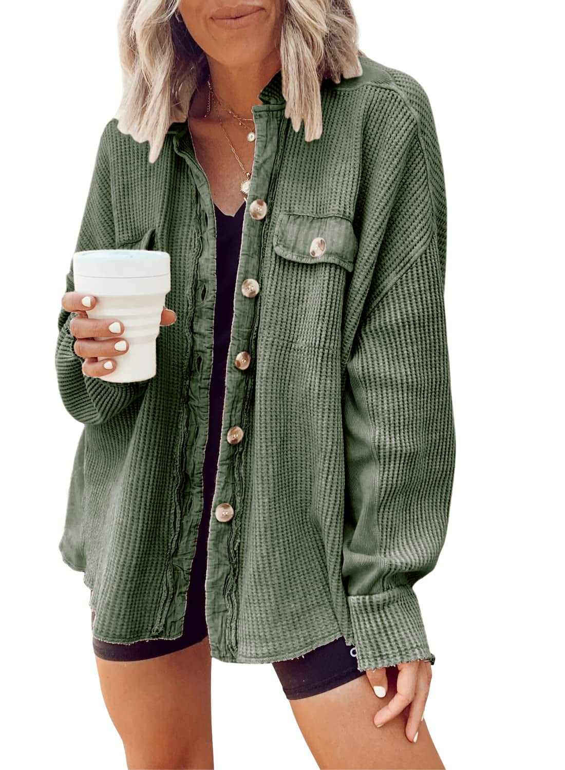 Stephanie – Damen Hemdjacke mit Reverskragen und langen Ärmeln