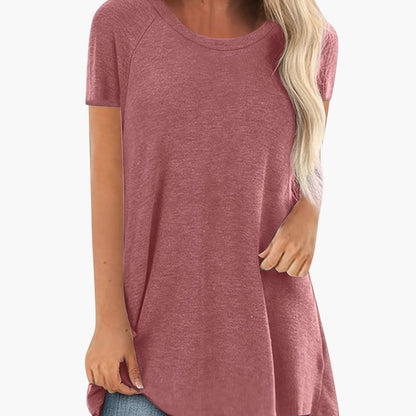 Damen Tunika T-Shirt Kurzarm Lockerer Schnitt Freizeitmode