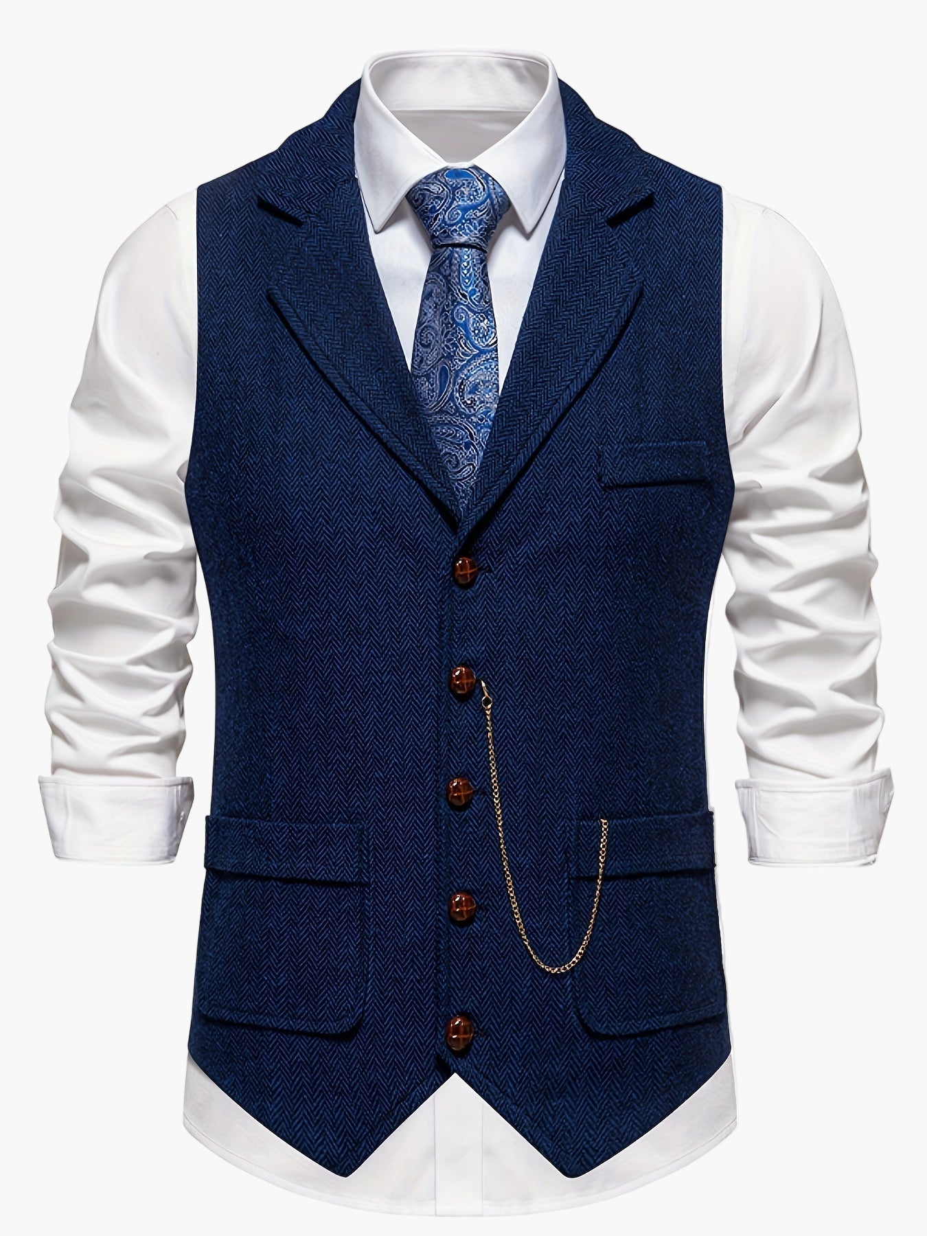 Herren Weste im Vintage-Stil mit Reverskragen und Taschenuhr-Kette