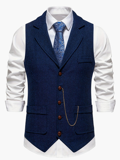 Herren Weste im Vintage-Stil mit Reverskragen und Taschenuhr-Kette