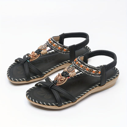 Damen Boho Sandalen mit Perlen und Ornamenten – Bequeme Sommerschuhe für Alltag & Urlaub