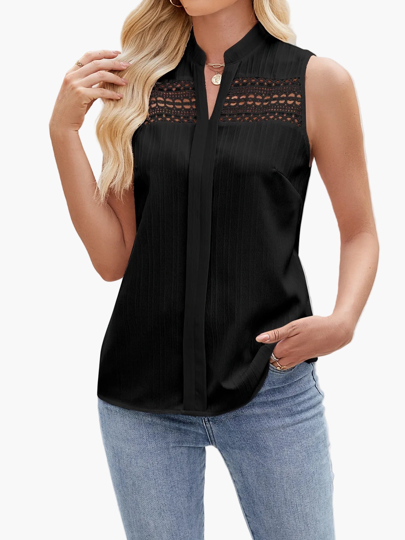 Damen Elegante Ärmellose Bluse mit Spitzendetail für Freizeit und Büro