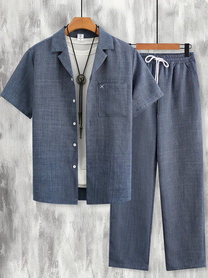 Herren Freizeit Set – Kurzarm Hemd und Hose, Sommer Lounge Outfit, Modern & Lässig
