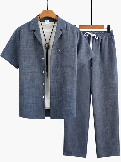 Herren Freizeit Set – Kurzarm Hemd und Hose, Sommer Lounge Outfit, Modern & Lässig