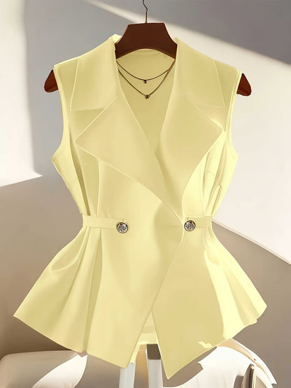 Damen Elegante Ärmellose Weste mit Taillengürtel und Reverskragen – Business & Freizeit Chic