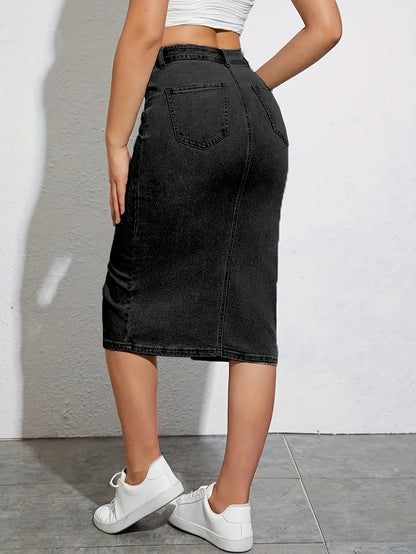 Damen Jeans-Midirock mit Schlitz im Casual Stil – Perfekt für Alltag und Freizeit