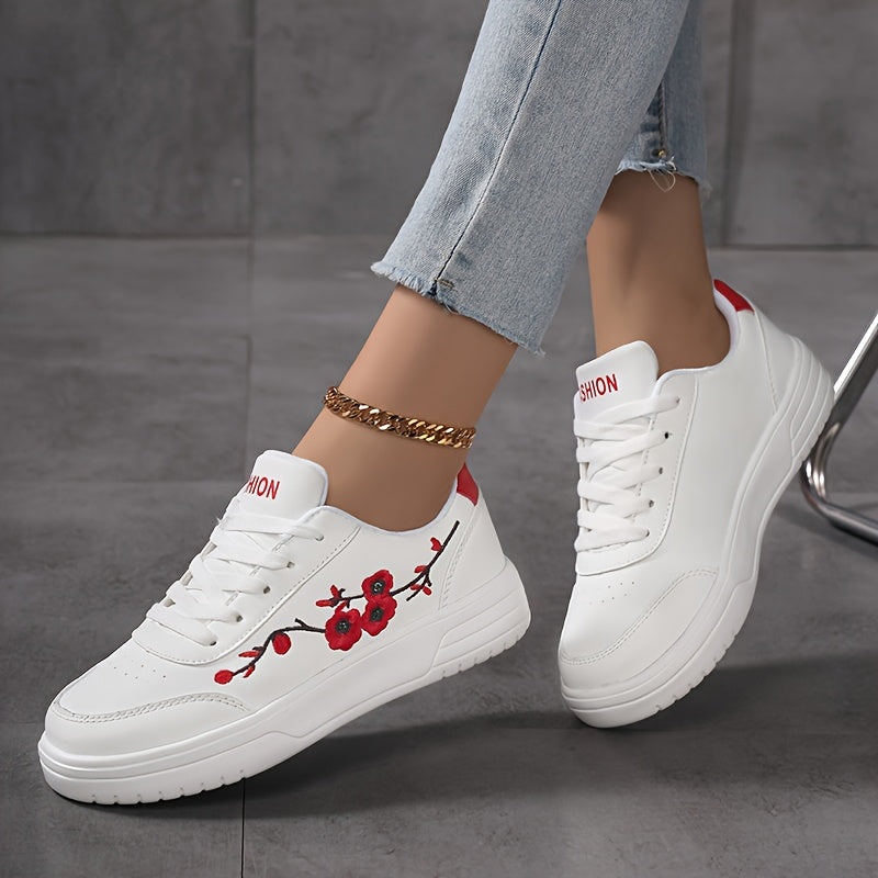 Damen Sneaker im eleganten Stil mit floraler Stickerei – Bequeme Freizeitschuhe für Alltag und Streetwear