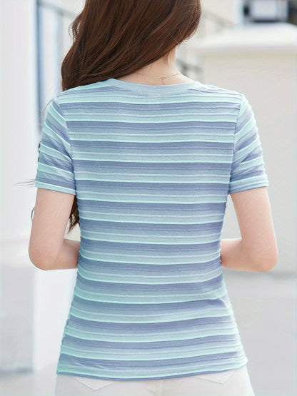 Damen Kurzarm Streifen T-Shirt – Lässiges Sommer Oberteil für Alltag und Freizeit