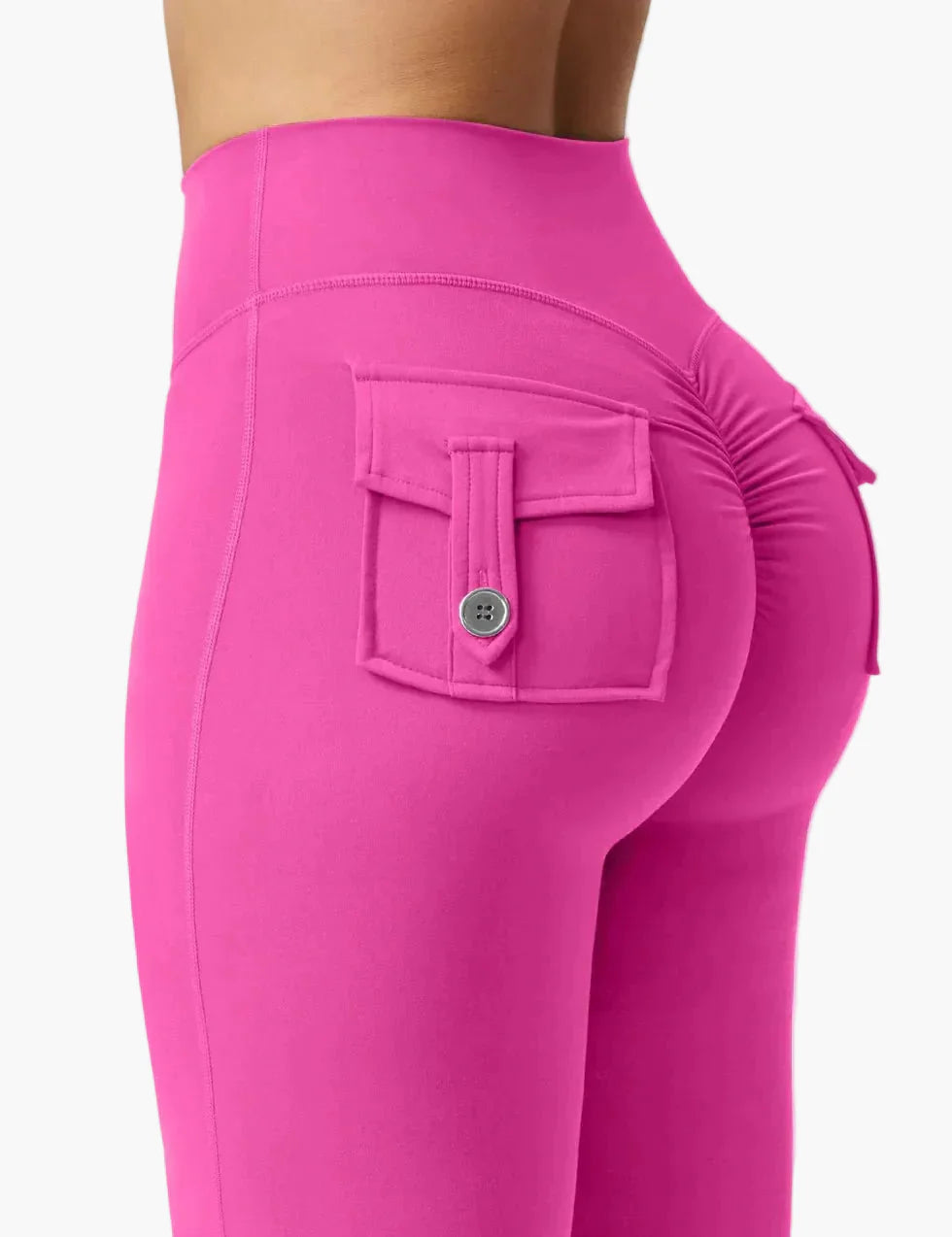 Damen Cargo Fitness Leggings mit Schlag – Trendige Bootcut Sporthose für Training & Freizeit
