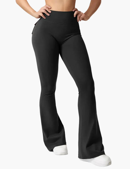 Damen Cargo Fitness Leggings mit Schlag – Trendige Bootcut Sporthose für Training & Freizeit