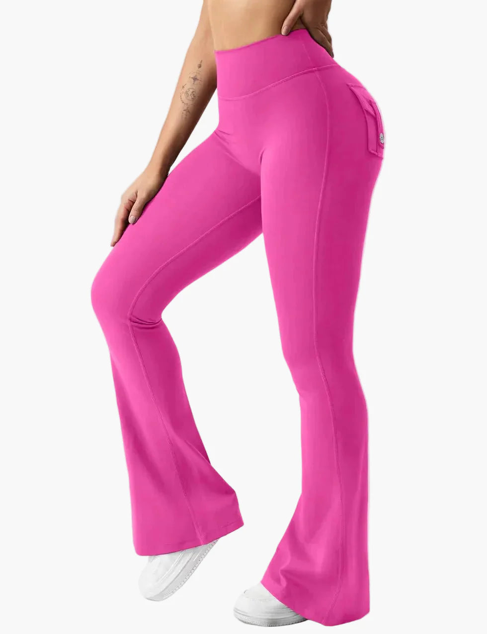 Damen Cargo Fitness Leggings mit Schlag – Trendige Bootcut Sporthose für Training & Freizeit