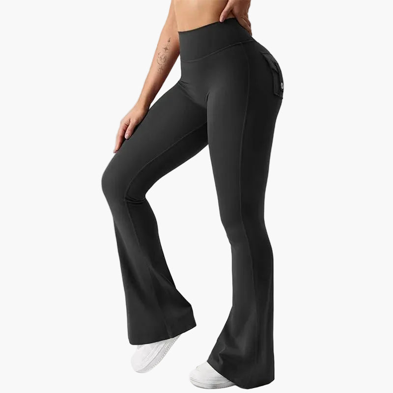 Damen Cargo Fitness Leggings mit Schlag – Trendige Bootcut Sporthose für Training & Freizeit