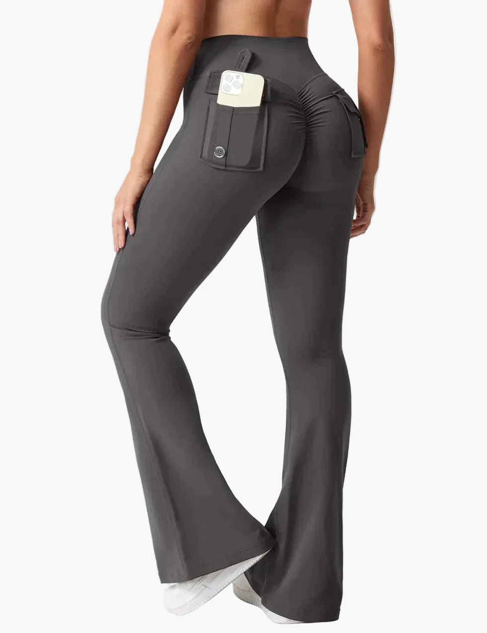 Damen Cargo Fitness Leggings mit Schlag – Trendige Bootcut Sporthose für Training & Freizeit