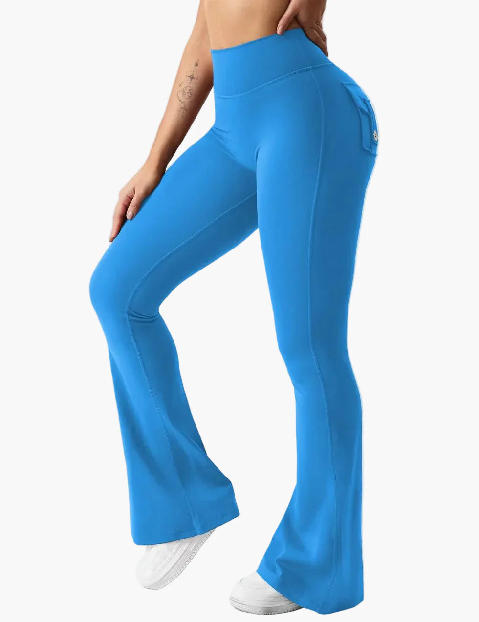 Damen Cargo Fitness Leggings mit Schlag – Trendige Bootcut Sporthose für Training & Freizeit
