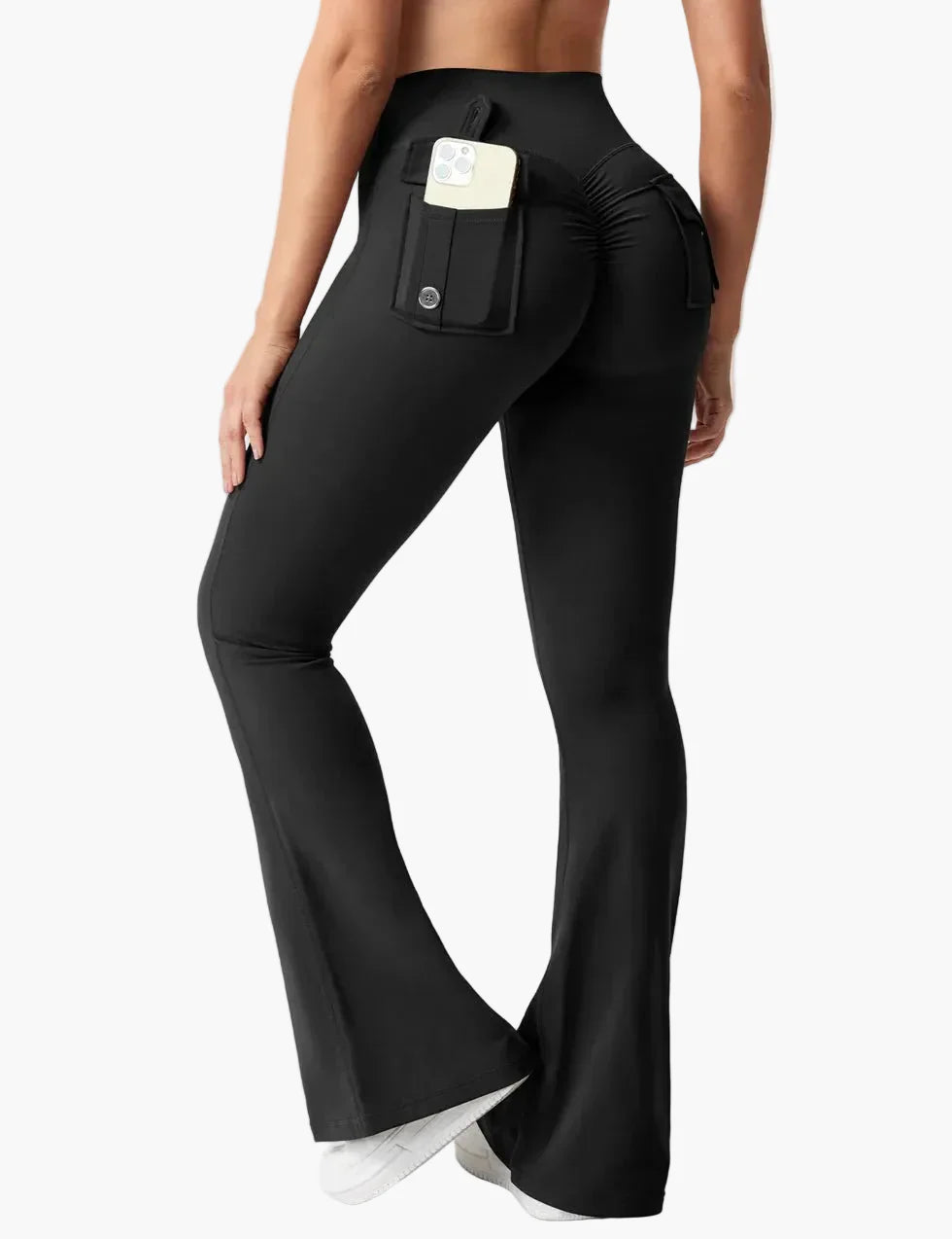 Damen Cargo Fitness Leggings mit Schlag – Trendige Bootcut Sporthose für Training & Freizeit