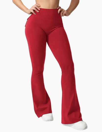 Damen Cargo Fitness Leggings mit Schlag – Trendige Bootcut Sporthose für Training & Freizeit