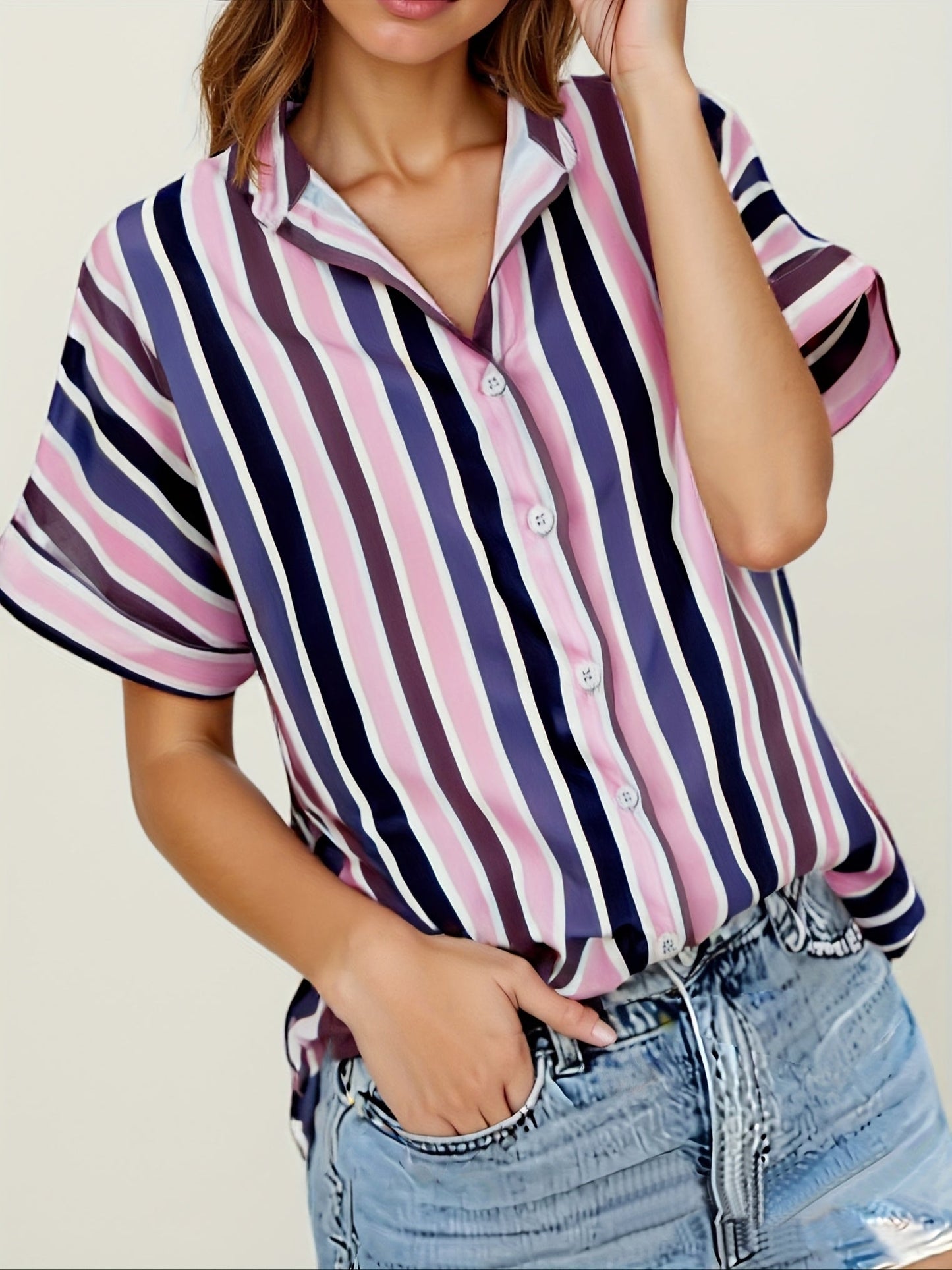 Damen Sommer Streifenbluse im lässigen Boyfriend-Stil – Elegantes Freizeit Hemd