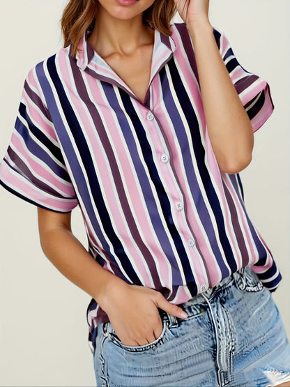 Damen Sommer Streifenbluse im lässigen Boyfriend-Stil – Elegantes Freizeit Hemd