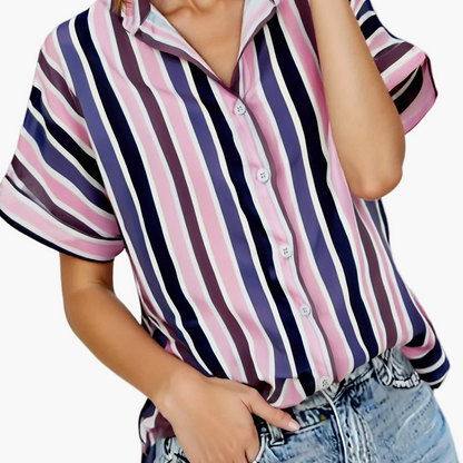 Damen Sommer Streifenbluse im lässigen Boyfriend-Stil – Elegantes Freizeit Hemd