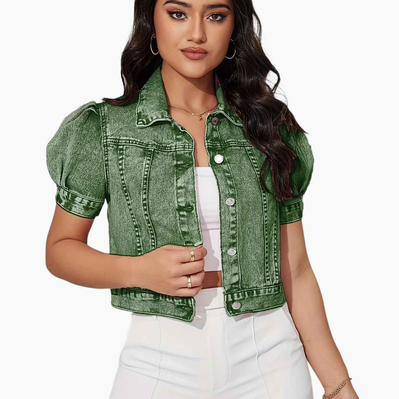 Damen Jeansjacke im Cropped-Stil mit Puffärmeln – Modischer Alltagsbegleiter