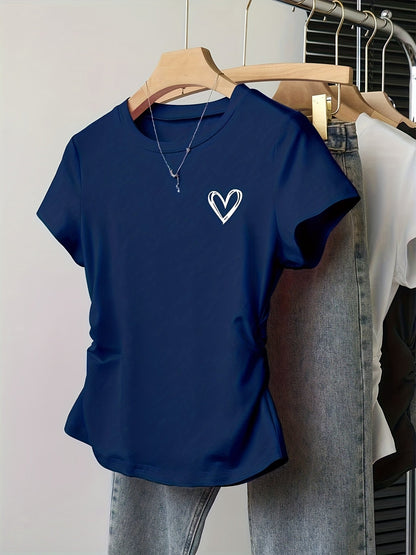 Damen T-Shirt mit Herz-Print und modernem Schnitt – Ideal für Freizeit und Alltag