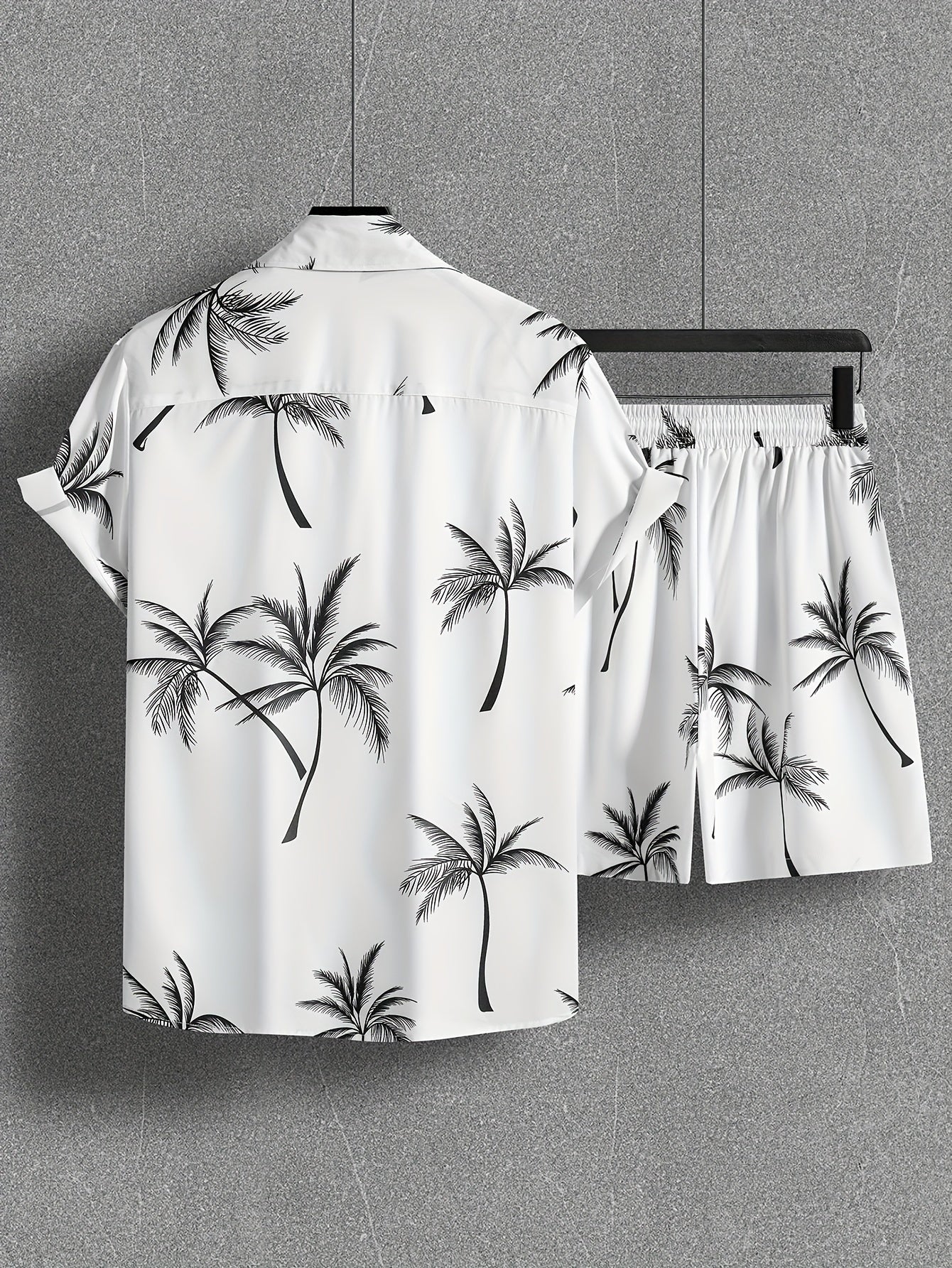 Herren Set Kurzarm Hemd und Shorts mit Palmenmuster – Lässiges Urlaubsoutfit