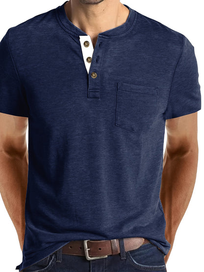 Herren Henley T-Shirt Kurzarm mit Knopfleiste – Casual Freizeitshirt