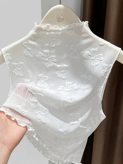 Damen Spitzen-Überziehkragen mit Stehkragen und Schleifenmuster – Eleganter Layering-Style