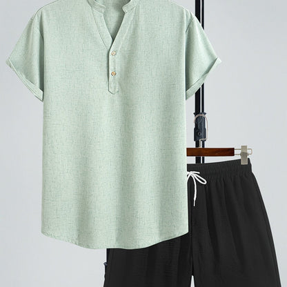 Herren Zweiteiliges Freizeitset mit Henley-Shirt und Shorts – Moderner Look für Alltag und Urlaub