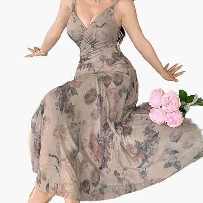 Damen Elegantes Maxikleid mit Wickeloptik und Blumenmuster – Perfekt für besondere Anlässe
