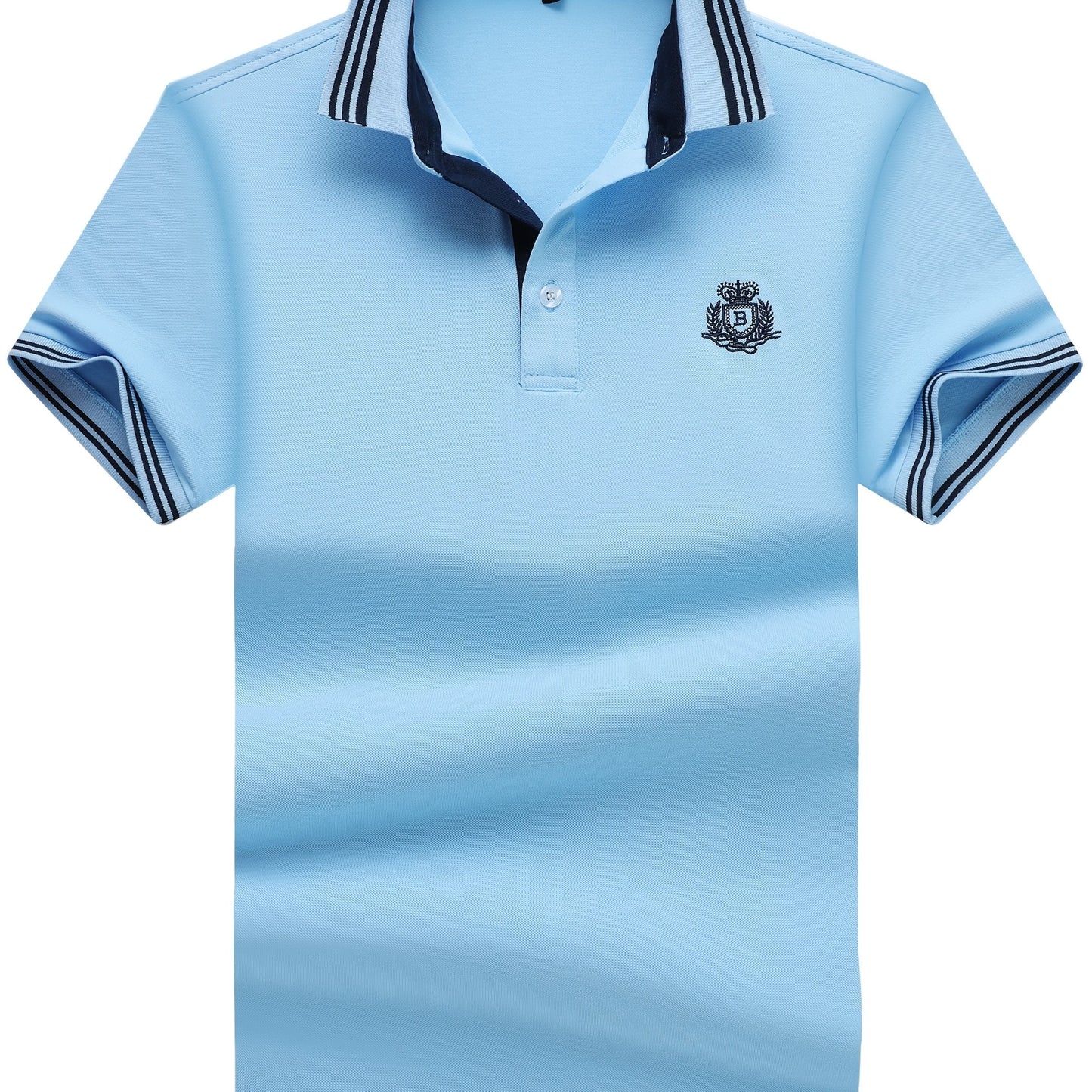 Herren Polo Shirt Klassisch Sportlich mit gesticktem Wappen und Kontrastkragen – Freizeit & Business
