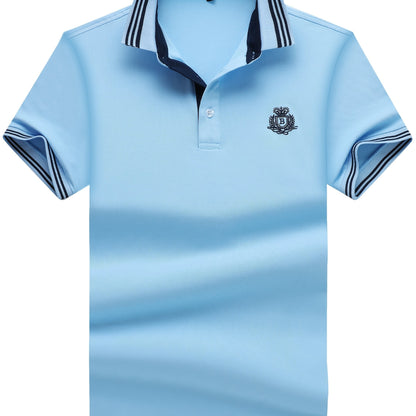 Herren Polo Shirt Klassisch Sportlich mit gesticktem Wappen und Kontrastkragen – Freizeit & Business
