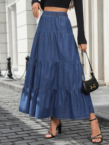 Damen Maxirock Elegant Ausgestellter Jeansrock für Alltag und Freizeit