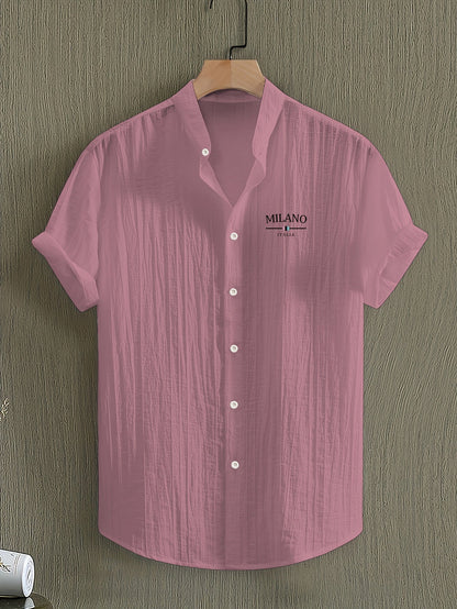 Herren Freizeit Hemd mit Stehkragen und Milano Print – Modernes Sommerhemd für Alltag & Urlaub