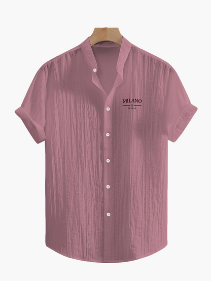 Herren Freizeit Hemd mit Stehkragen und Milano Print – Modernes Sommerhemd für Alltag & Urlaub