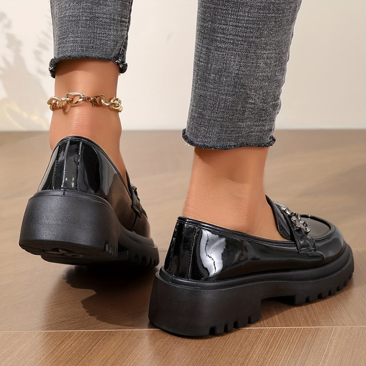 Damen Loafer mit Kettenverzierung – Elegante Slip-On Schuhe für Alltag & Büro