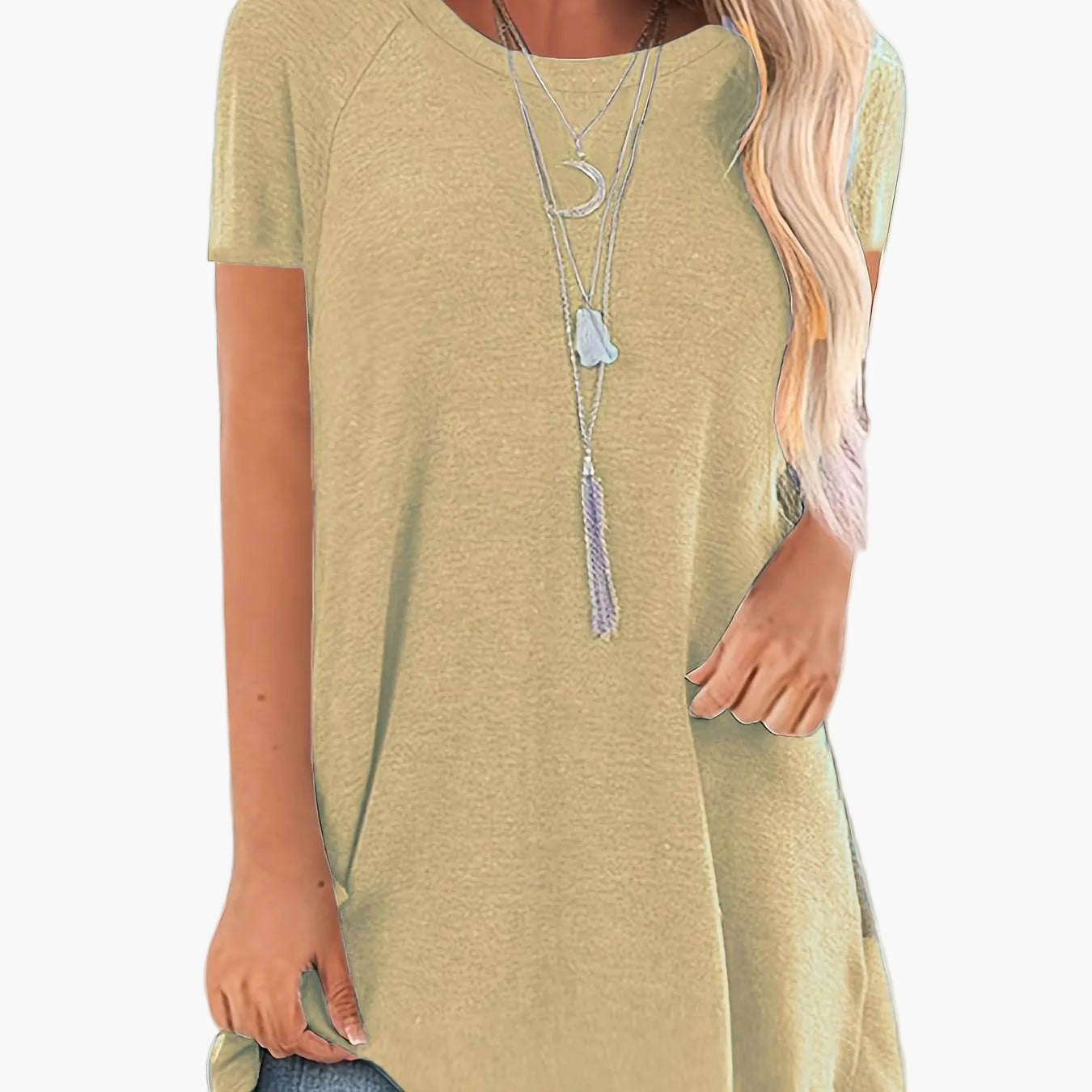 Damen Tunika T-Shirt Kurzarm Lockerer Schnitt Freizeitmode