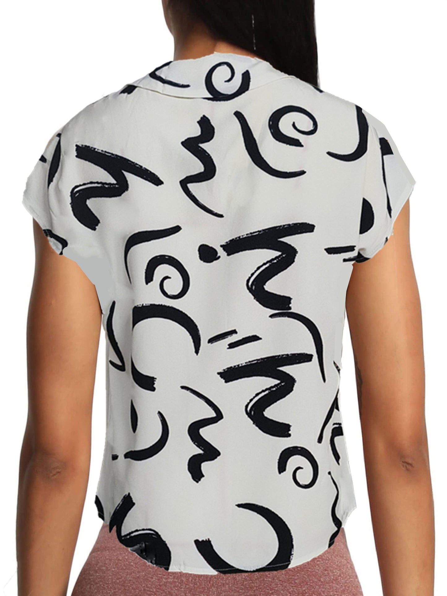 Damen Bluse mit modernem Grafikmuster und V-Ausschnitt für Büro und Freizeit