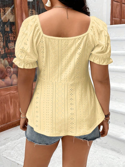 Damen Bluse mit Puffärmeln und Broderie – Femininer Sommer Look, Elegant & Lässig