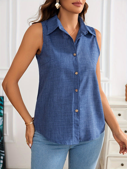 Damen ärmellose Bluse im eleganten Hemdblusen-Stil für Büro und Freizeit