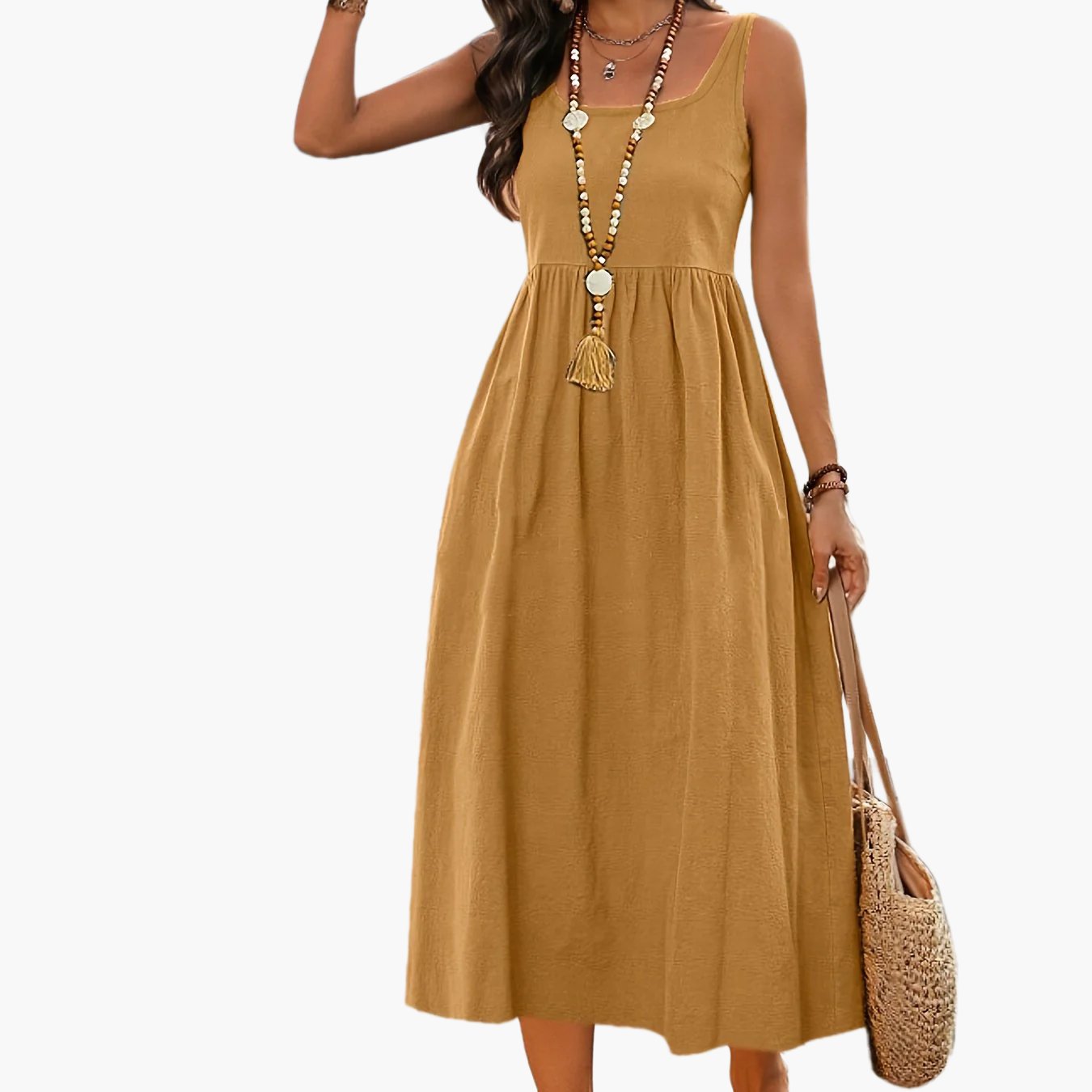 Damen Sommer-Midikleid Urlaub Stil ärmellos Fit & Flare