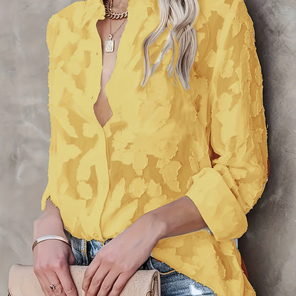 Damen Bluse mit 3D-Blumenmuster – Modische Freizeit- und Bürobluse im lässigen Stil