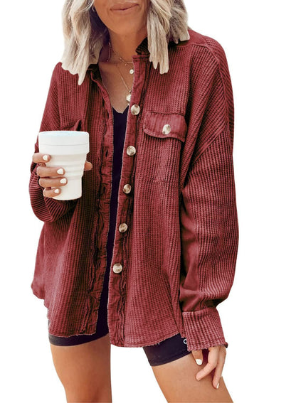 Stephanie – Damen Hemdjacke mit Reverskragen und langen Ärmeln