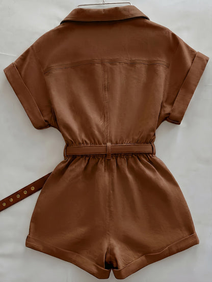 Damen Utility-Style Overall mit Gürtel und Kurzarm – Modischer Einteiler für Alltag und Freizeit